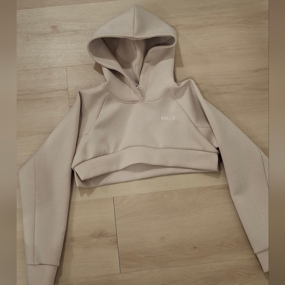 Murua Cropped Hooded Sweatshirt in Light Beige
